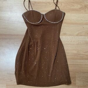 Princess Polly Brown Mini Dress with Sparkle Accents